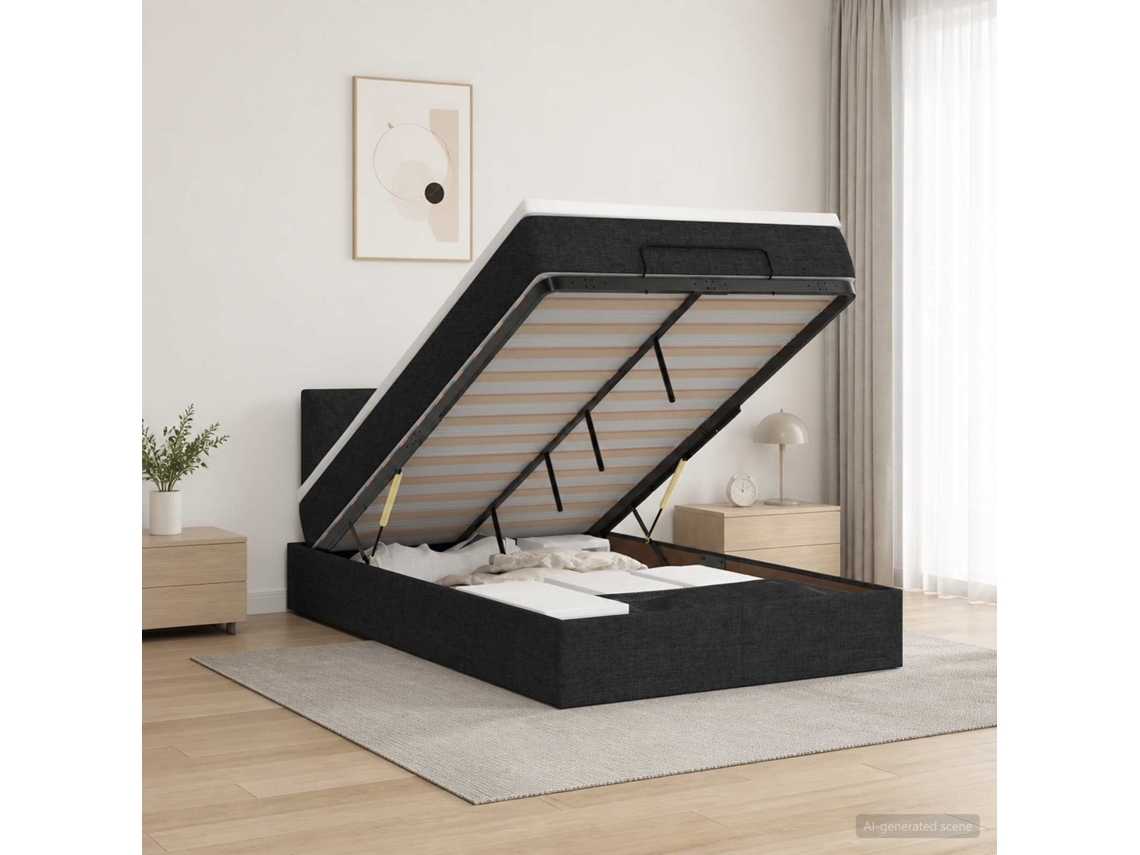 Vidaxl Cama Ottoman Com Colchão Preto 120 X 200 Cm Tecido