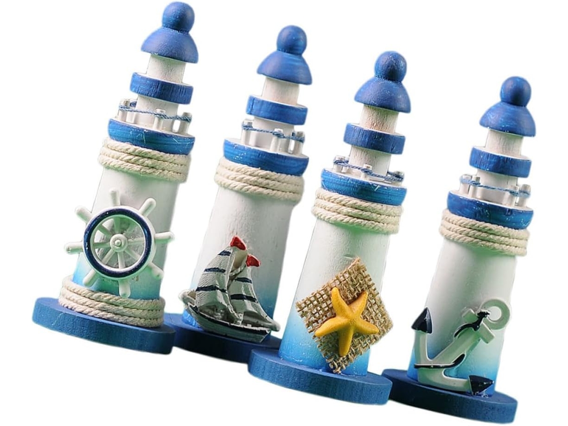 Faróis Decorativos Estilo Mediterrâneo Material Sintético Conjunto 4 Azuis Resistentes Desgaste Diversos GOKOCO
