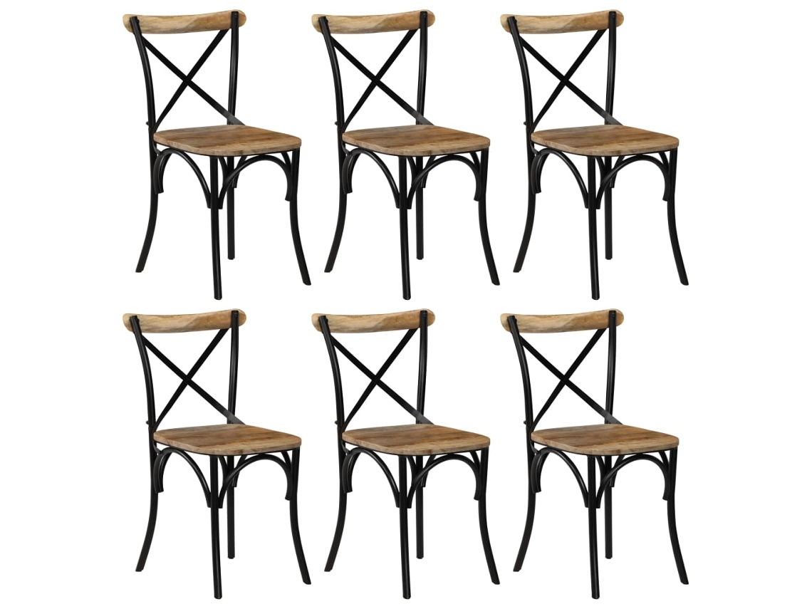 Vidaxl Cadeiras Costas Em Cruz 6 Pcs Madeira Mangueira Maciça Preto