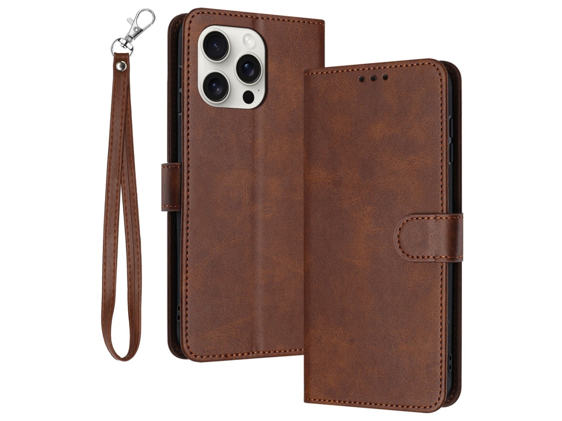 Capa Em Couro Pu Textura De Gémeo Para Apple Iphone 16 Pro Max - Castanho
