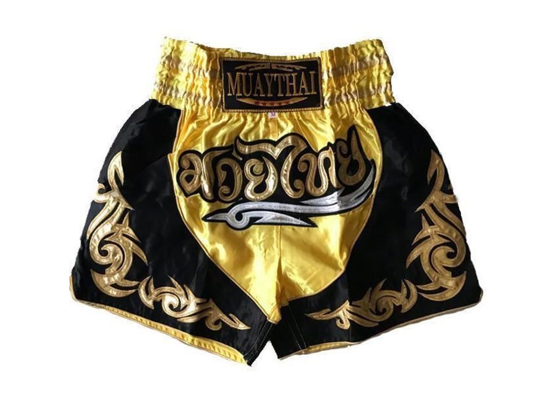 Calção Tradicional Tailandês Para Boxe, Kickboxing, Muay Thai E Mma | Dourado | Tamanhos Infantil E Adulto | Amarelo Tailândia Brilvibera