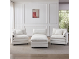 Sofá Canto Modular 3 Lugares L, Chaise + Pufe, Chenille NOVELA