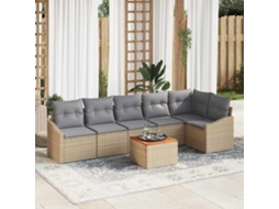 Vidaxl Conjunto De Sofá De Jardim 7 Unid. Bege E Cinza Claro Vime Pe