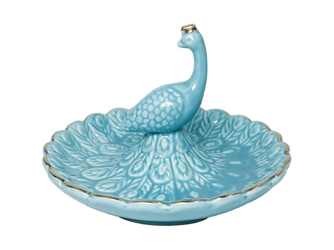 2026-linjou Plato De Joiaria De Cerâmica Pavão Real, Organizador De Anéis E Arcos (azul)