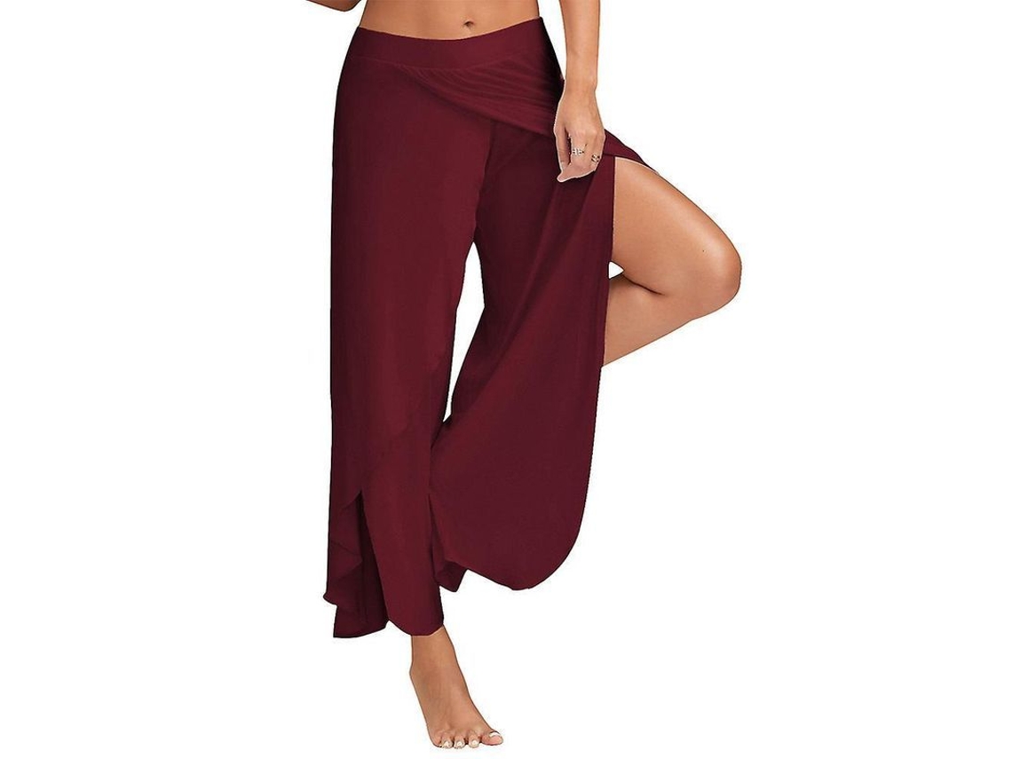 2026 pantalones Harem Palazzo para Mulher Plus Size, Pantalones Amplos de Yoga com Recorte, Soltos e Fluentes 4xl Vinho Tinto