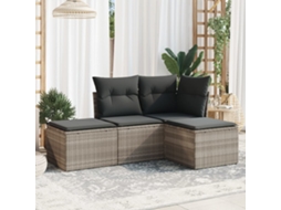 Vidaxl 4 Pcs Conj. Sofás Jardim C/ Almofadões Vime Pe Cinzento-claro