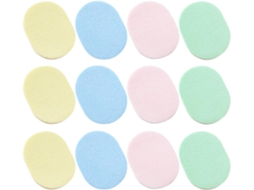 Conjunto de 12 esponjas de limpeza facial em espuma sólida e respirável, com design simples.