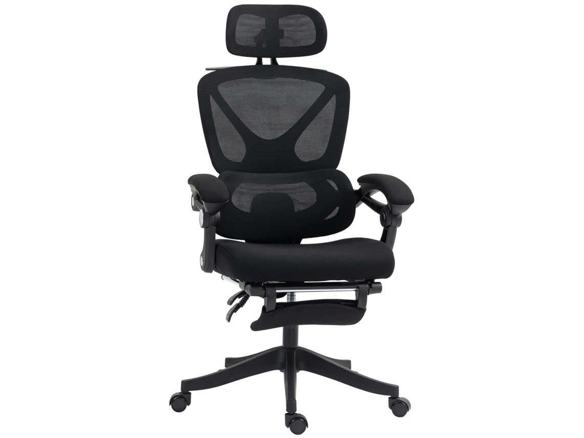 Cadeira de Escritório de Malha com Apoio para Cabeça, Lombar e Inclinação 119 Cm Preto S/MARCA