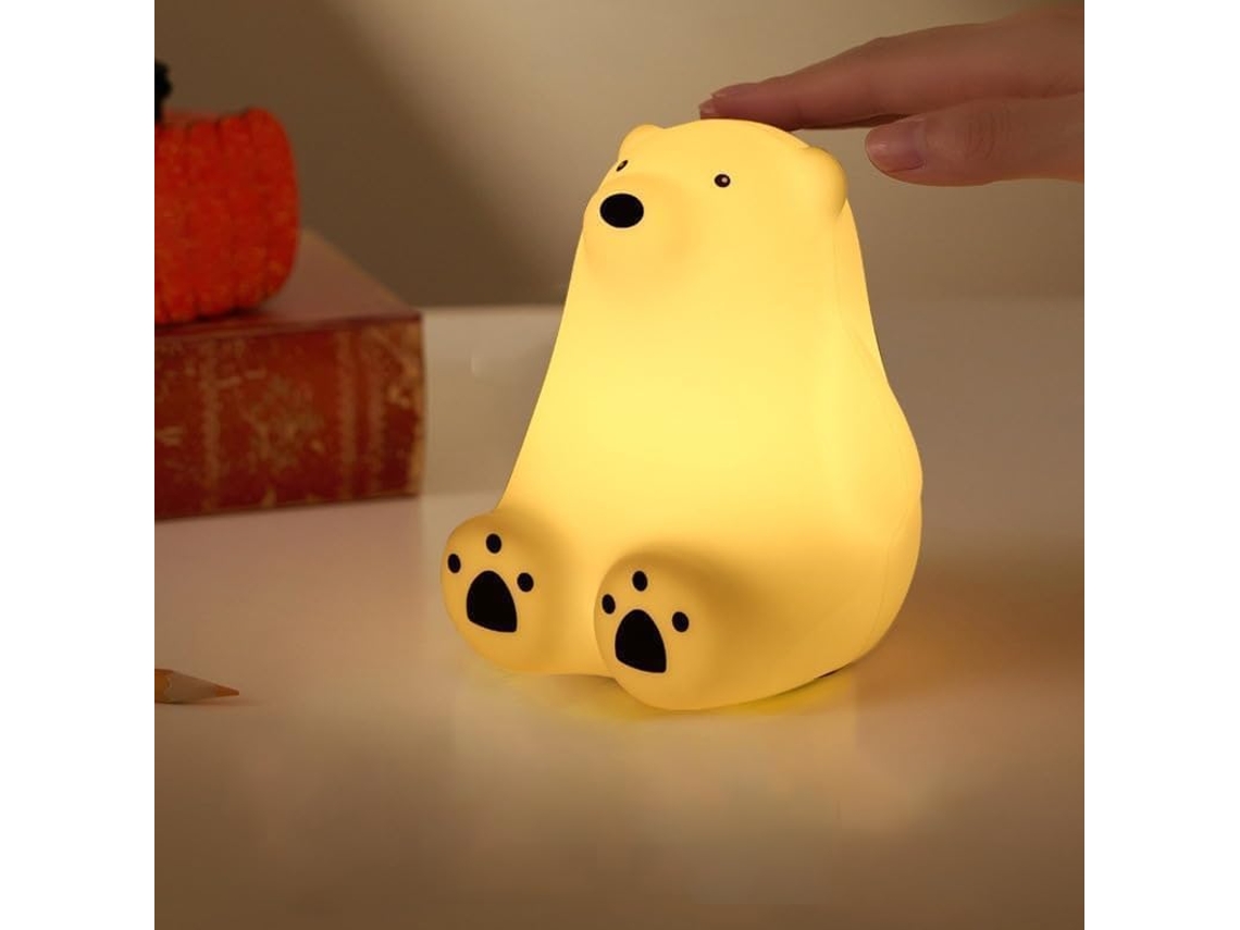 Luminária Noturna De Urso Polar Silicone Com 7 Cores Variáveis,