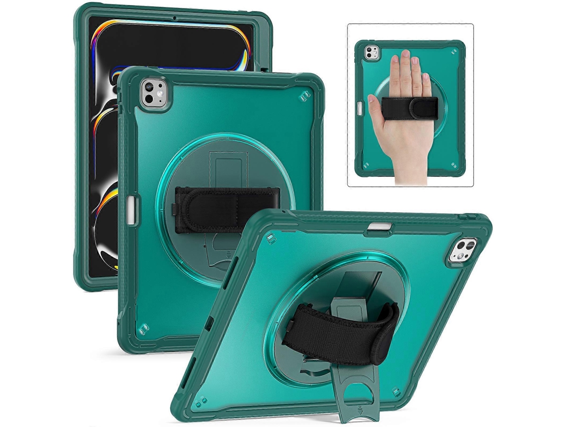 Capa para iPad Pro 13, capa com suporte para PC, capa de silicone TPU com suporte giratório, design de mão em ascensão, verde meia-noite, Hengrongshen (2024)