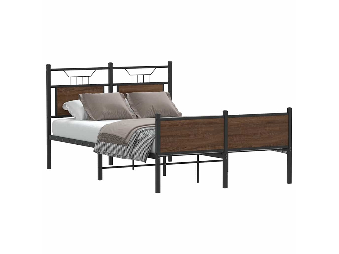 Vidaxl Estrutura Cama S/ Colchão Derivados Madeira Carvalho Castanho