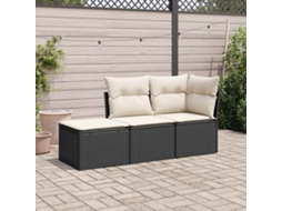 Vidaxl 3 Pcs Conjunto Sofás De Jardim Com Almofadões Vime Pe Preto