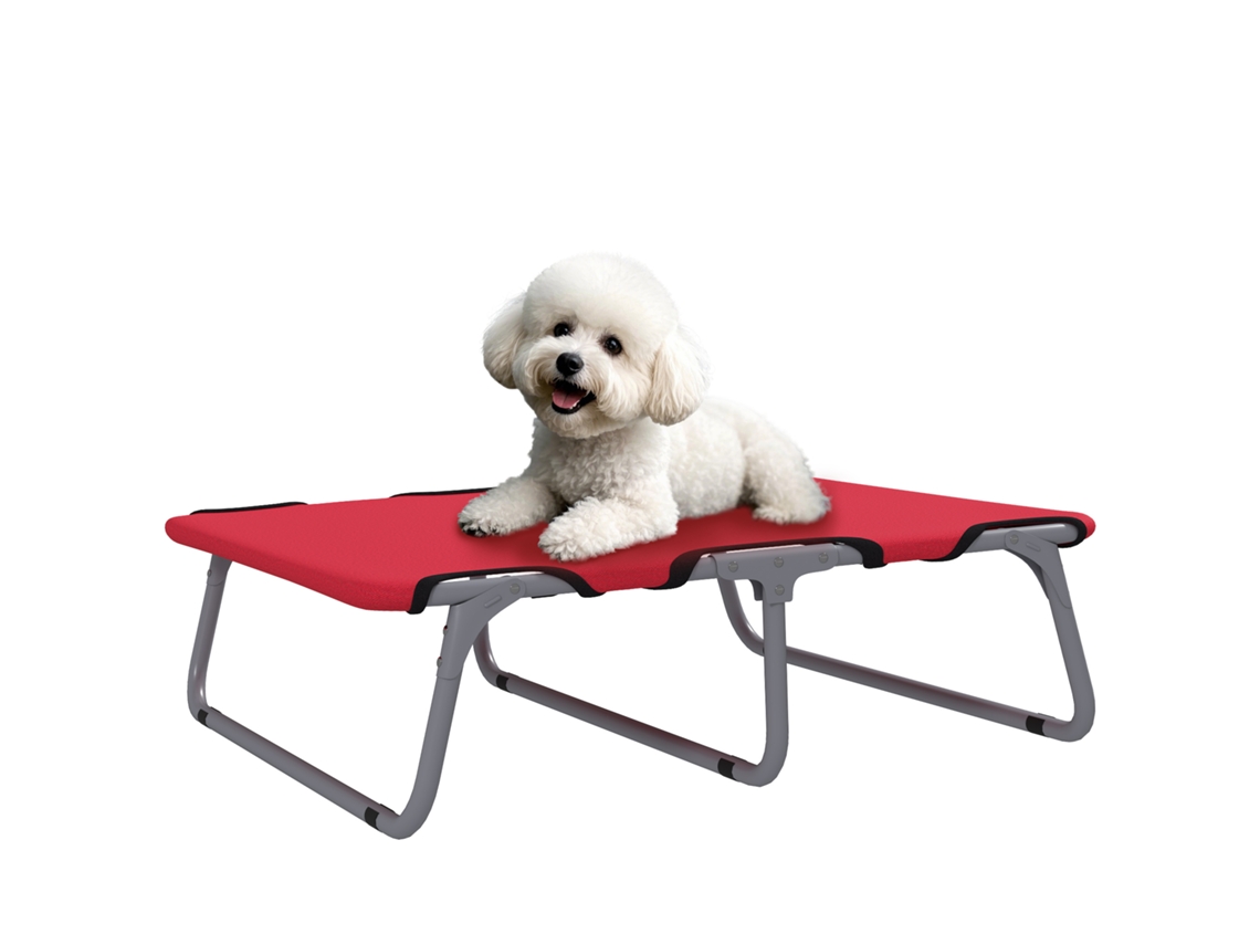 Cama Dobrável Pequena para Uso Interno e Externo, Cama Elevada, Aço e Tecido Oxford, 71x58x20 Cm, Vermelho Ge