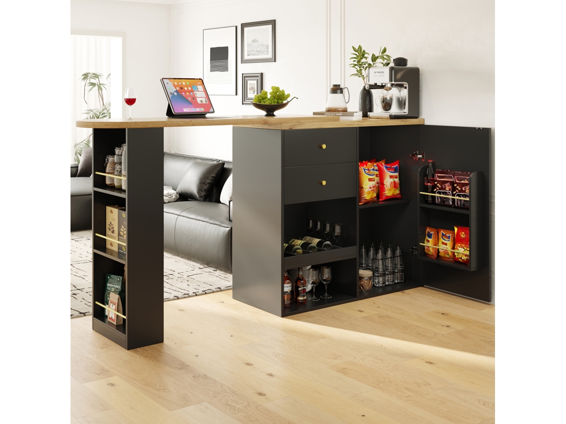 Mesa de bar giratória PAPRIKA com duas gavetas (105x39x102 cm, adequada para salas de estar e escritórios)