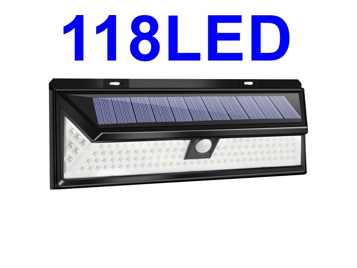 Lâmpada Solar De Parede 118 Led 1000 Lumens Com Sensor Movimento Pir Ip65