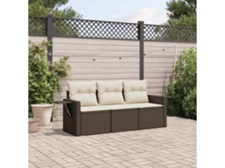 Vidaxl 3 Pcs Conjunto Sofás De Jardim Com Almofadões Vime Pe Castanho