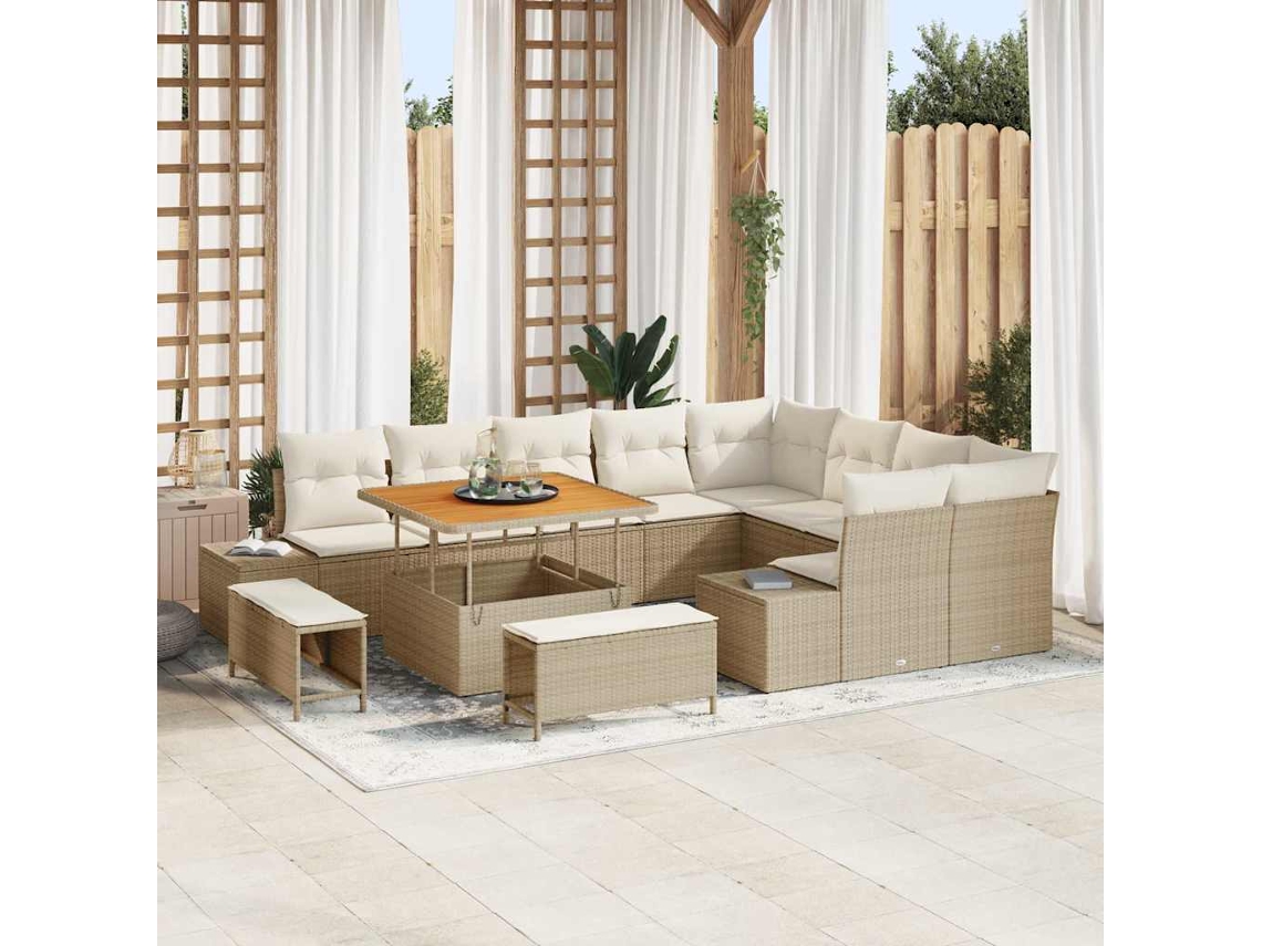 Vidaxl Conjunto De Sofá De Jardim Com Almofada 12 Pcs Bege Vime Pe