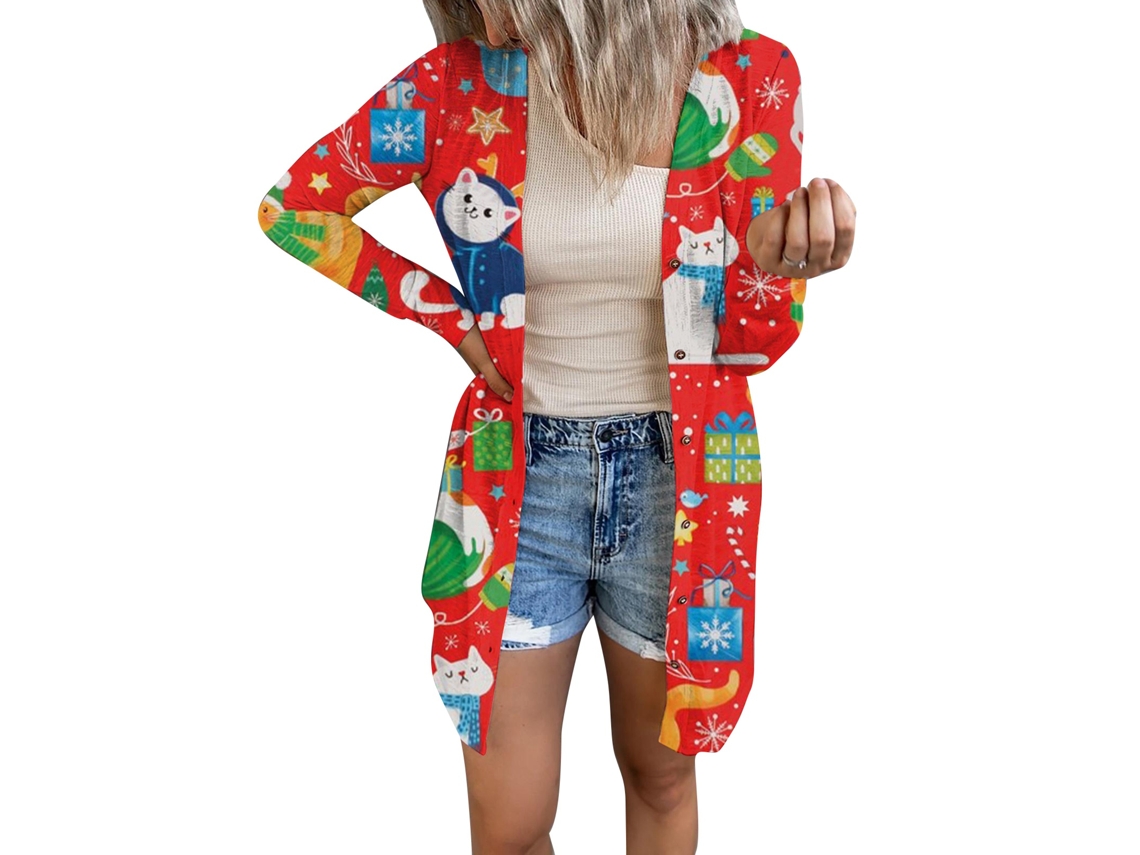 Blusa Casual Laxiscreed De Manga Longa Com Estampas Natalinas E De Halloween Para Mulheres 2xl