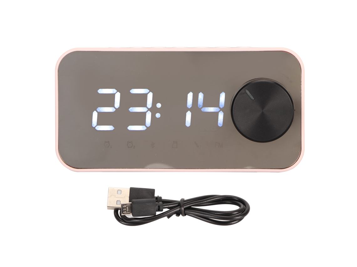 Aetheria alto falante Bluetooth Sem Fio com Relógio Alarme Espelho, Tela de Temperatura e Rádio Fm Rosa