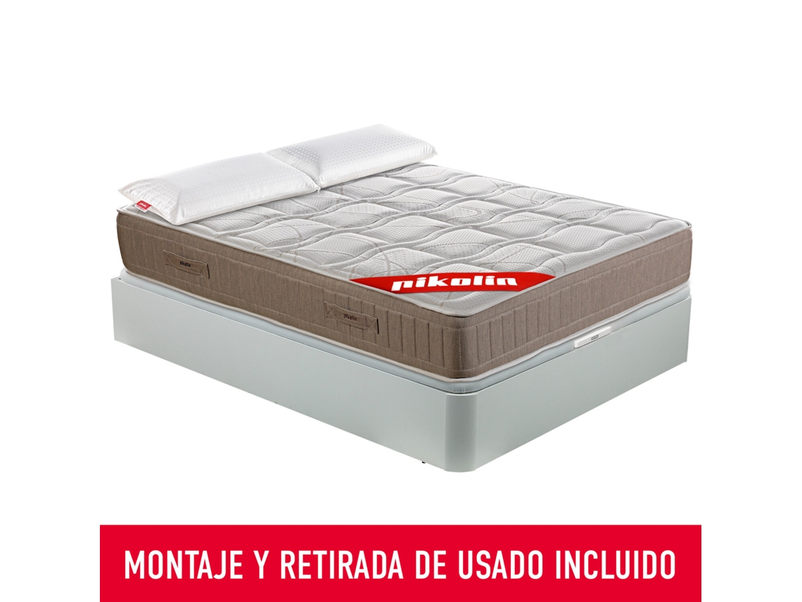 Pack PIKOLIN Sommier Branco + Colchão de Molas Snow + Almofada Grátis (150 x 200 - 62 Cm de Altura)