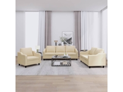 Vidaxl 3 Pcs Conjunto De Sofás Com Almofadões Tecido Cor Creme