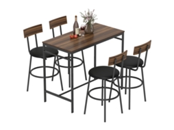Mesa de Bar Industrial com 4 Cadeiras, para Cozinha ou Sala, Madeira e Aço | S/MARCA