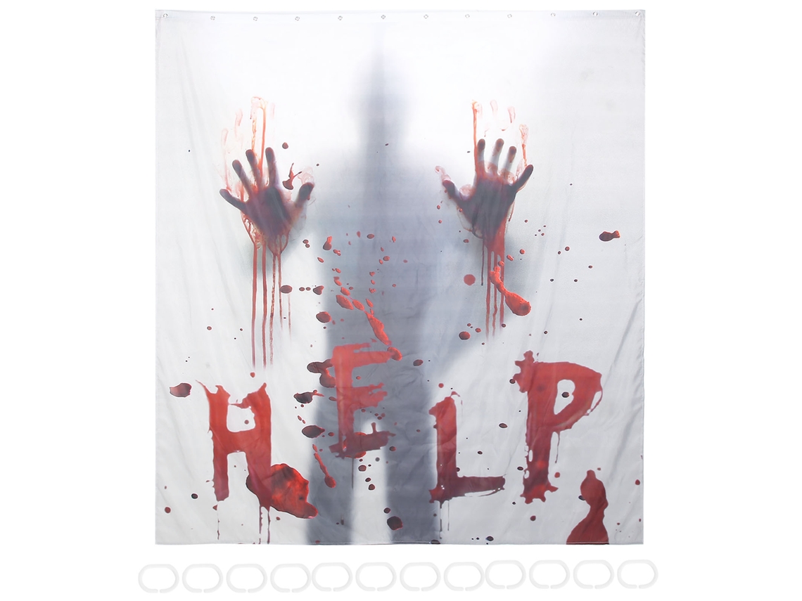 Cortina de Chuveiro de Terror de Halloween Com Ganchos