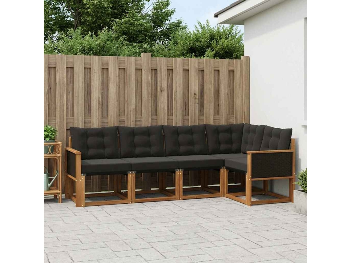 Vidaxl Conjunto De Sofás Para Exterior 5 Pcs Natural E Preto