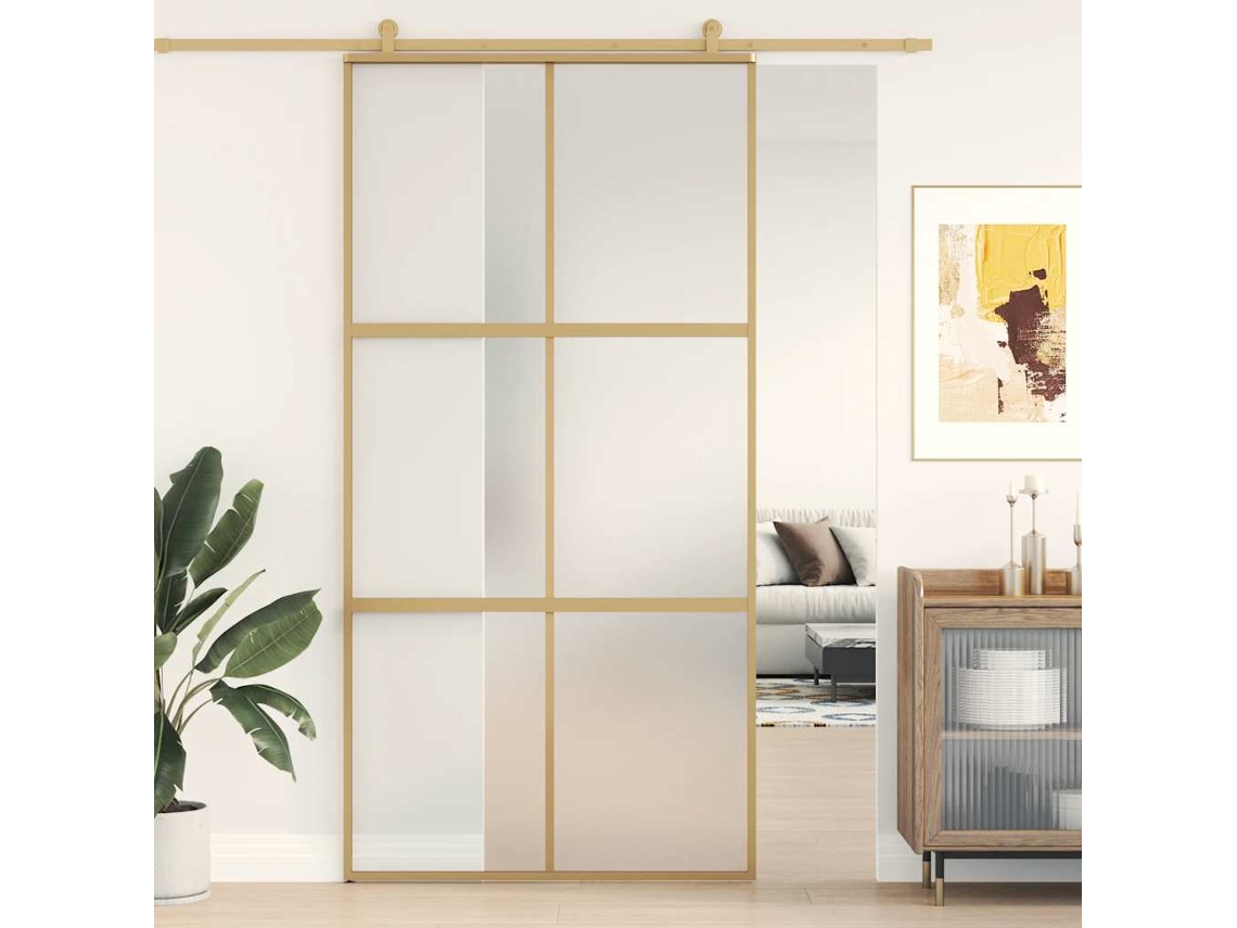 Vidaxl Porta Deslizante 102,5x205 Cm Vidro Esg Fosco/alumínio Dourado