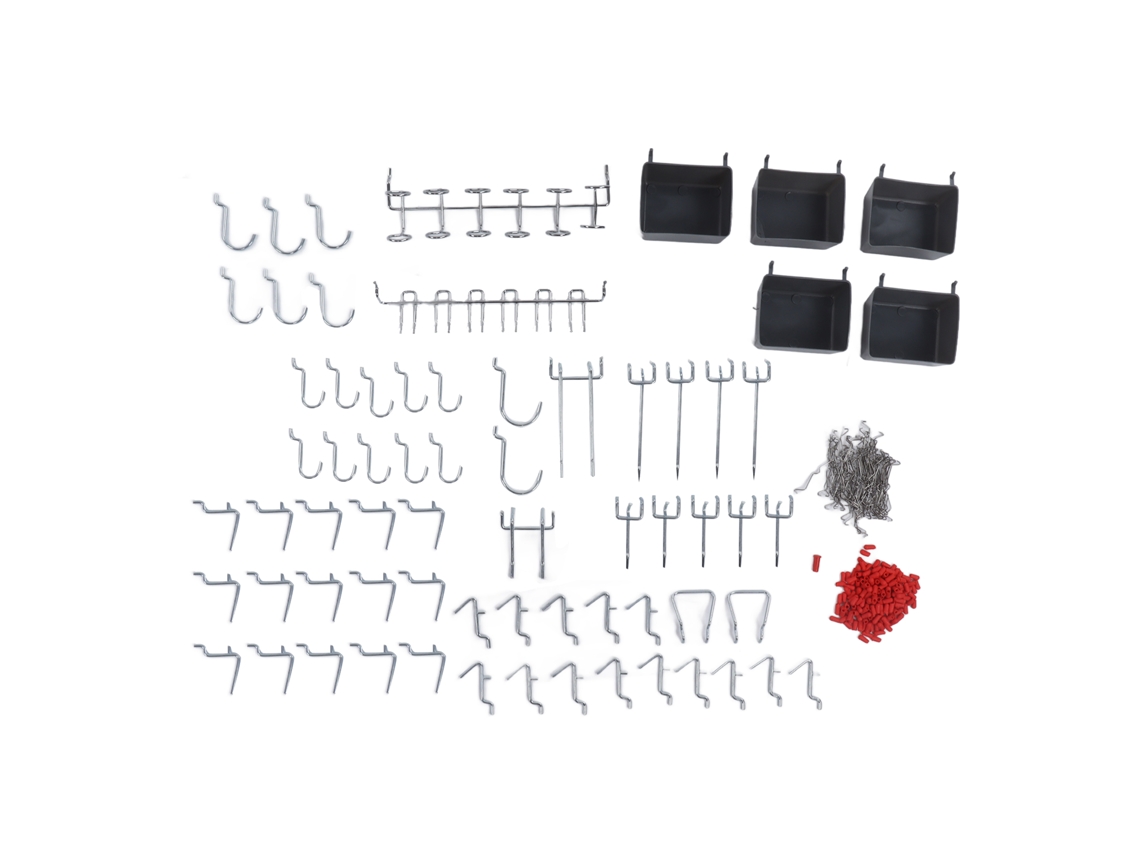 Kit de 114 peças com ganchos para painel perfurado, organizador de ferramentas para oficina e casa.