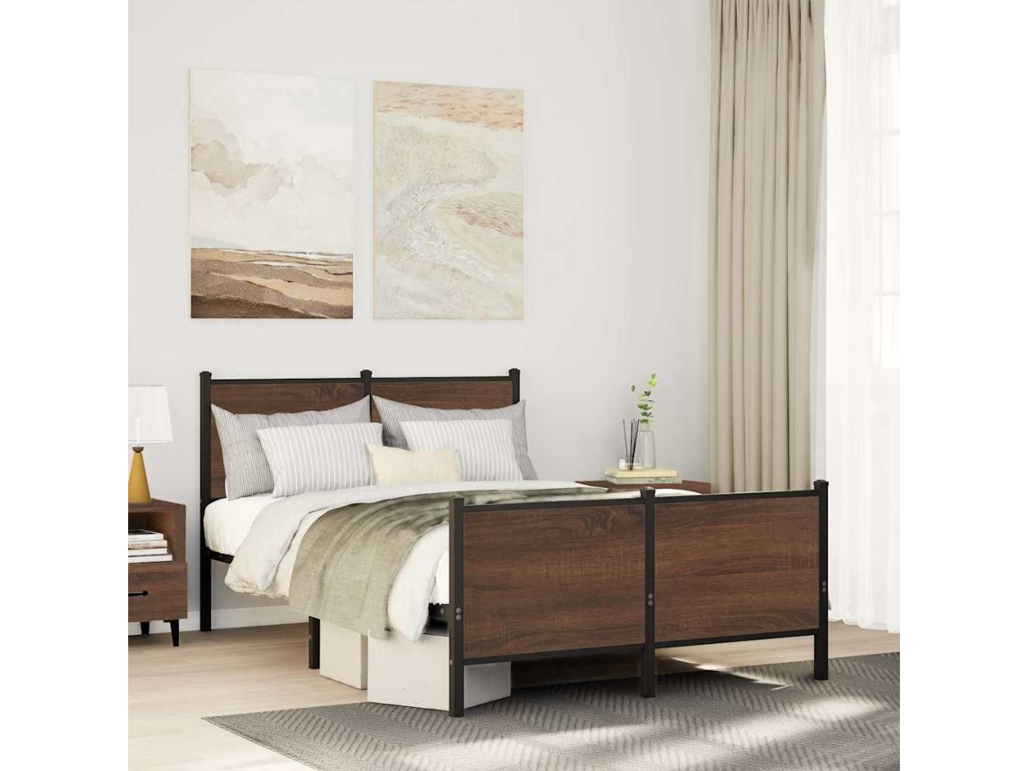 Vidaxl Estrutura De Cama Sem Colchão 120x200cm Metal Carvalho Castanho