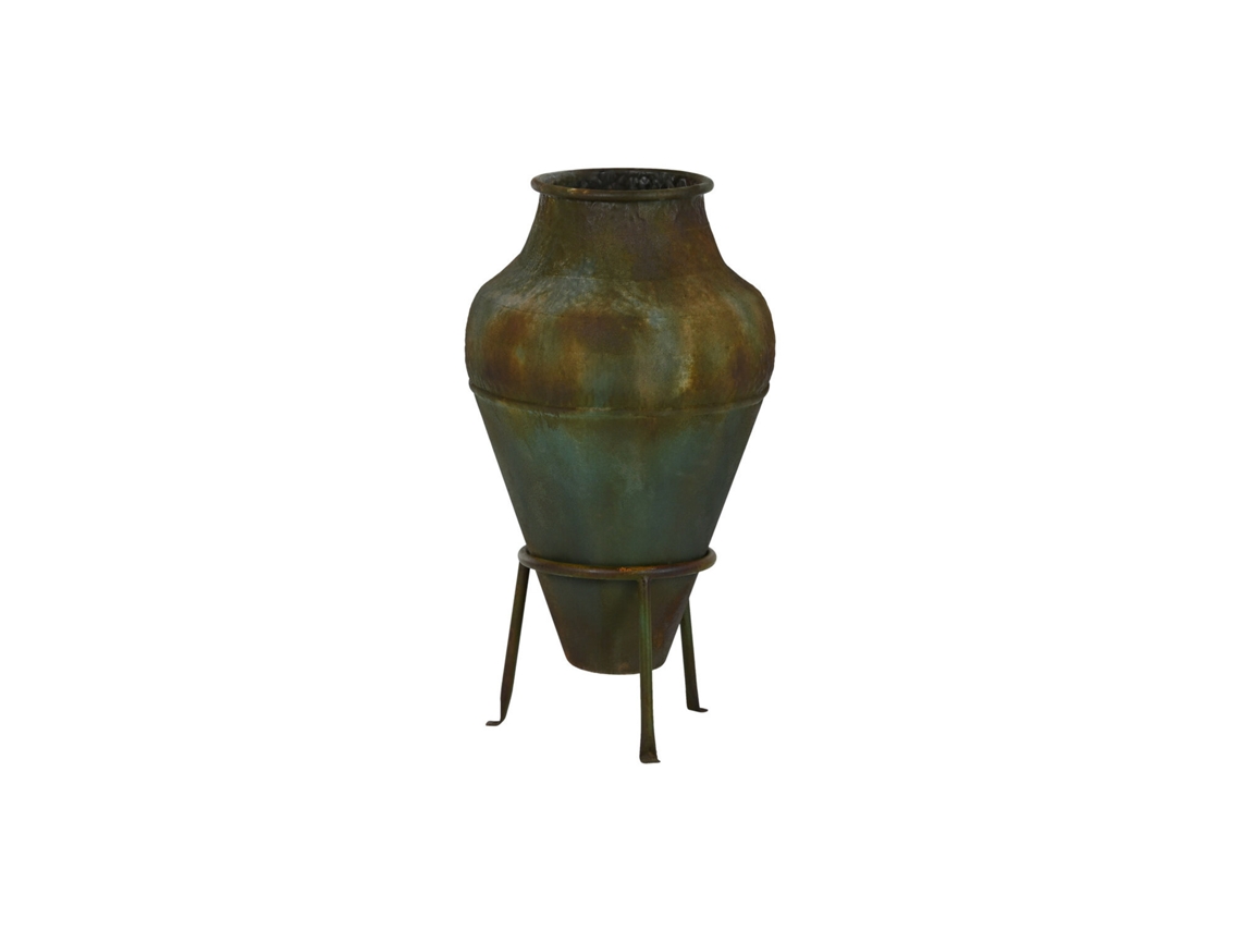 Ânfora de Metal com Base Verde Musgo Envelhecida, 49x49x91cm ALEXANDRA HOUSE LIVING