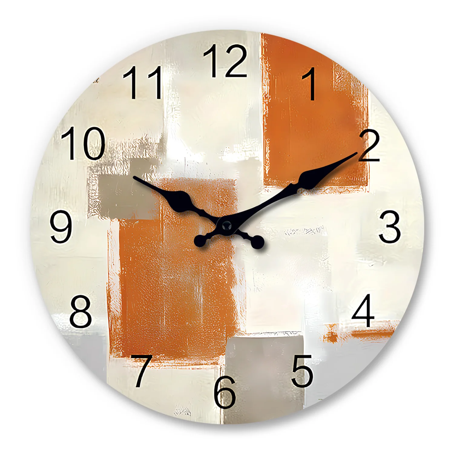 Relógio De Parede De Madeira Com Padrão Abstrato Laranja-acinzentado De Arte Moderna (10 Polegadas), Silencioso, Com Mecanismo De Quartzo.