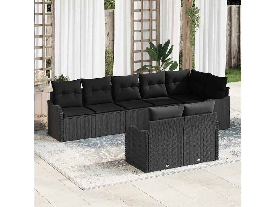 Vidaxl Conjunto de Sofá de Jardim 8 Pcs Preto Vime Pe