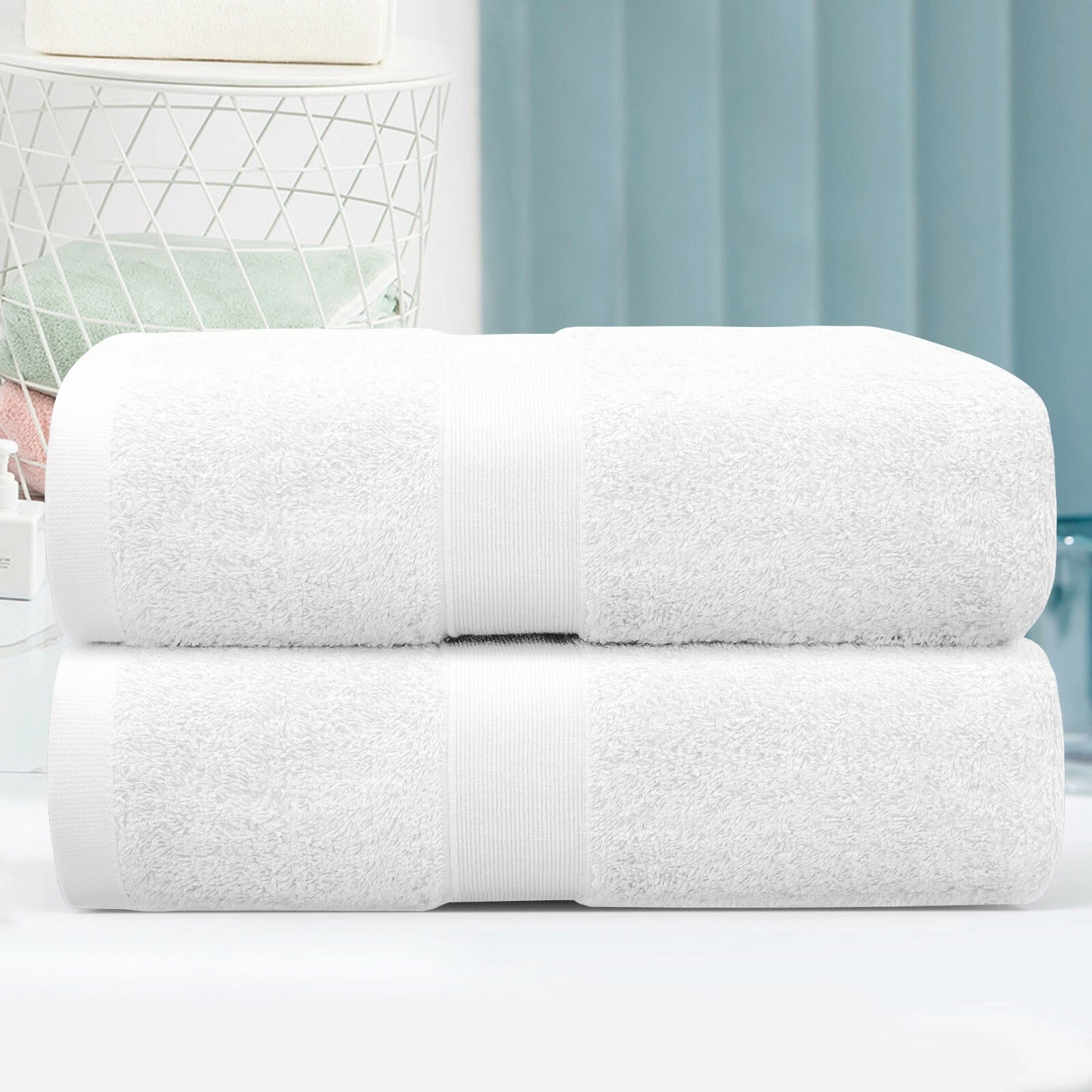 2x Toalhas De Banho Grandes 100 Algodão Premium 550gsm Conjunto De Toalhas Confortáveis 70x140cm Branco SUNNY SPACES