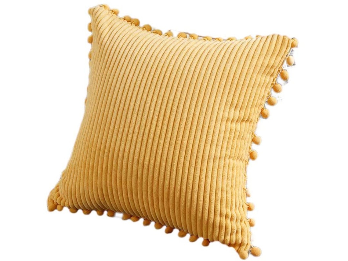 Pacote Com 2 Almofadas Decorativas Com Pompons, Capa De Almofada Retangular De Veludo Macio Para Sofá, Cama, Carro, Sala De Estar