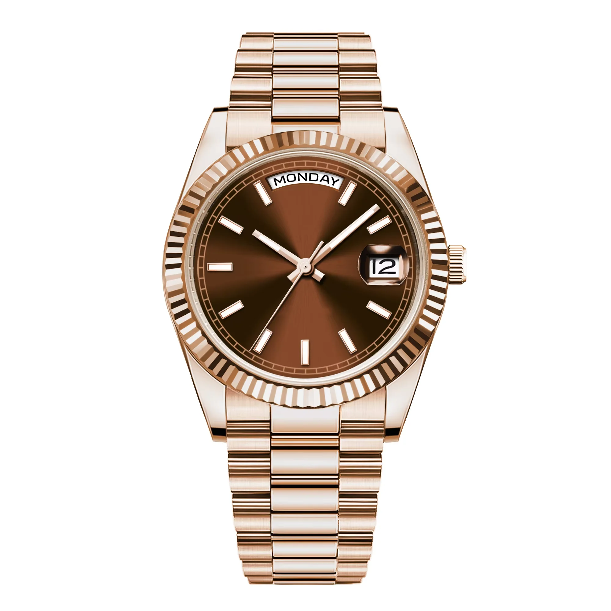 Relógio Masculino Automático Mecânico (cor Café) 36/39mm, Cristal De Safira Banhado A Ouro, À Prova D'água.