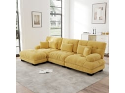 Sofá Cloud Luxo Em L Com Pufe E Chenille Amarelo