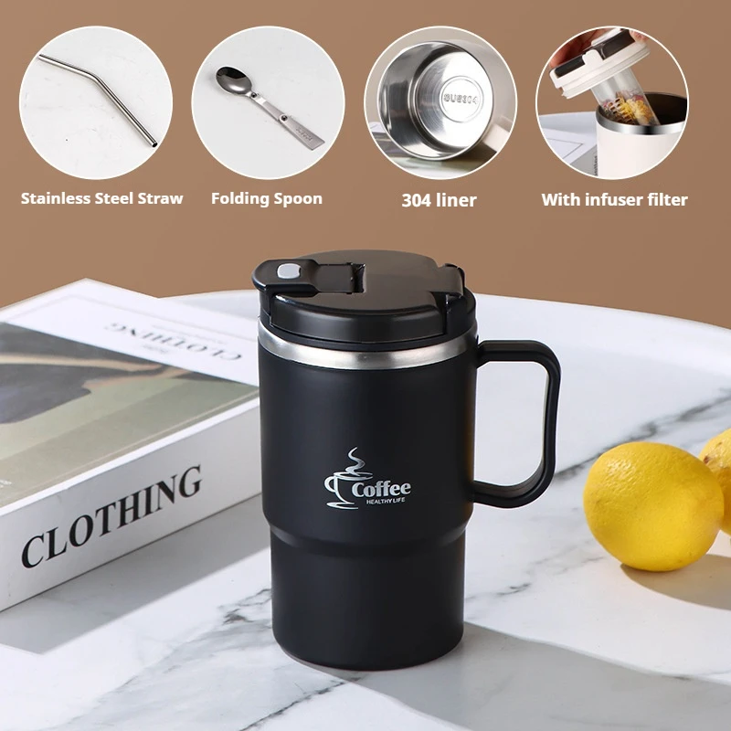 Esta Caneca De Aço Inoxidável De 550 Ml (preta) É Perfeita Para Chá E Café. Possui Isolamento Térmico De Parede Dupla.