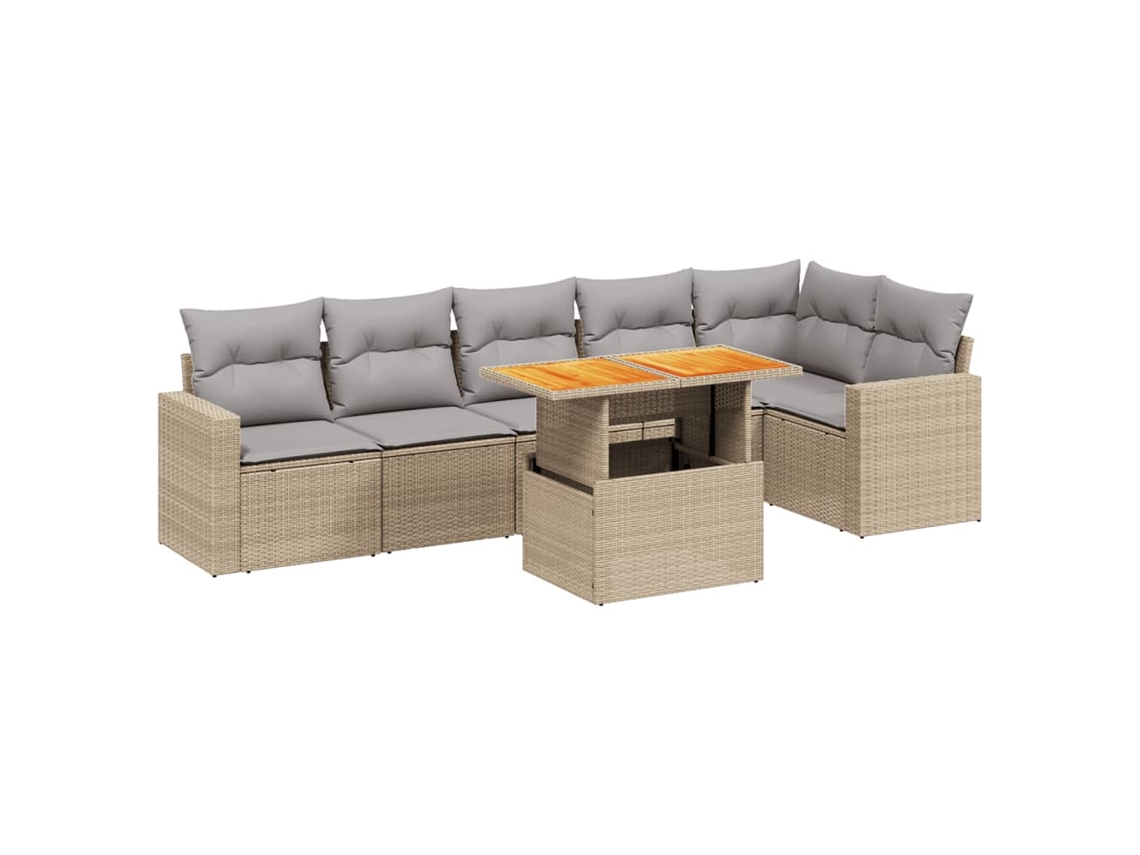 Conjunto de 7 Sofás para Jardim com Almofadões Vime Pe Bege MAISON EXCLUSIVE (7 pcs)