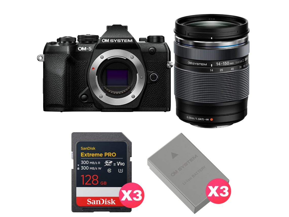 Om 5 Mark Ii Preto + 14 150mm F/4 5.6 Ii + 3 Sandisk 128gb Extreme Pro Uhs ii Sdxc + 3 Om System Bls 50 + Ebook Pricedirect OM SYSTEM