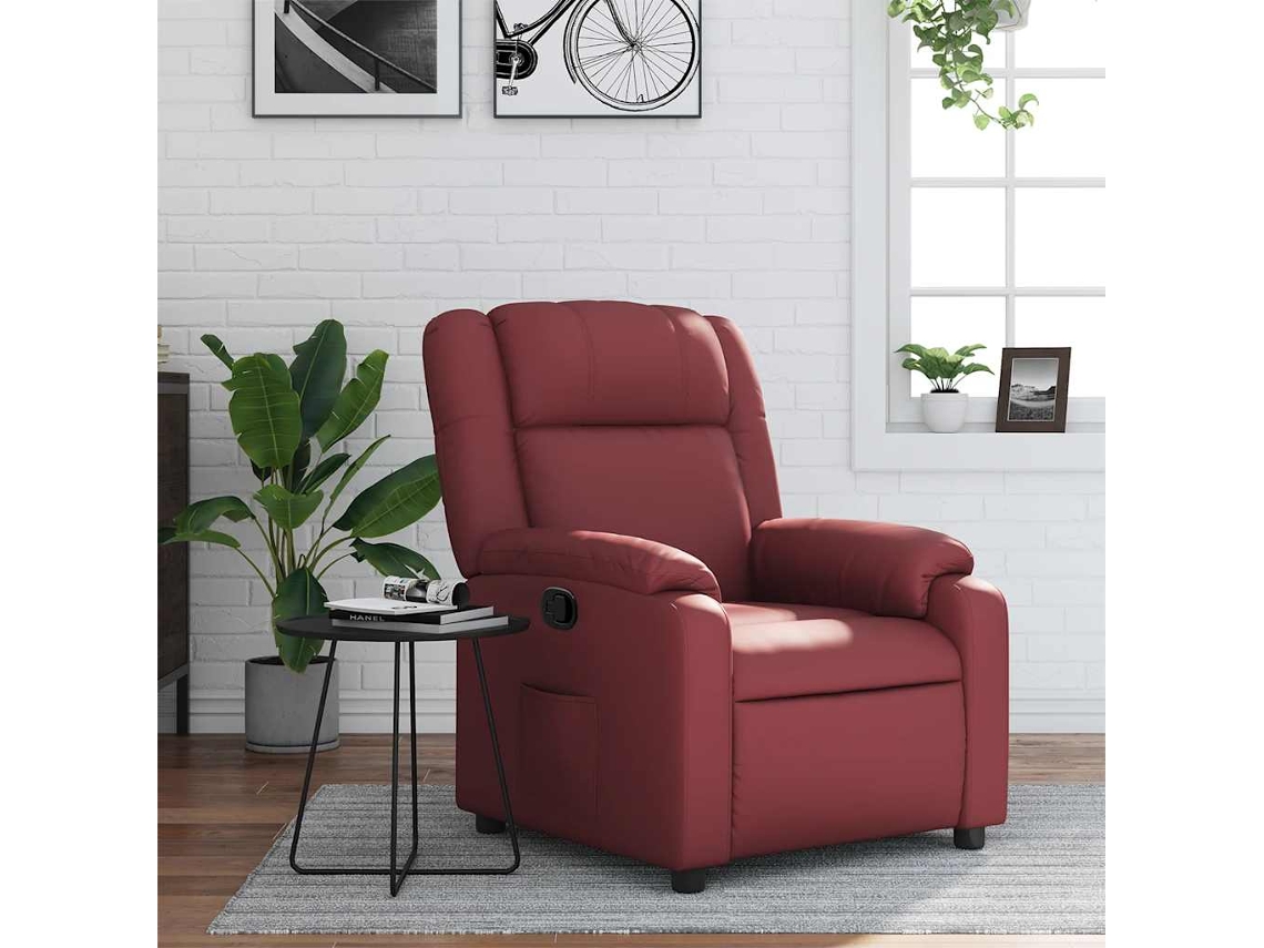 Vidaxl Poltrona Reclinável Couro Artificial Vermelho Tinto