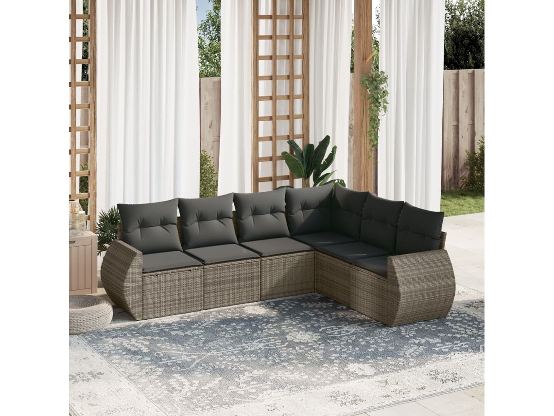 Vidaxl 6 Pcs Conjunto Sofás De Jardim Com Almofadões Vime Cinzento
