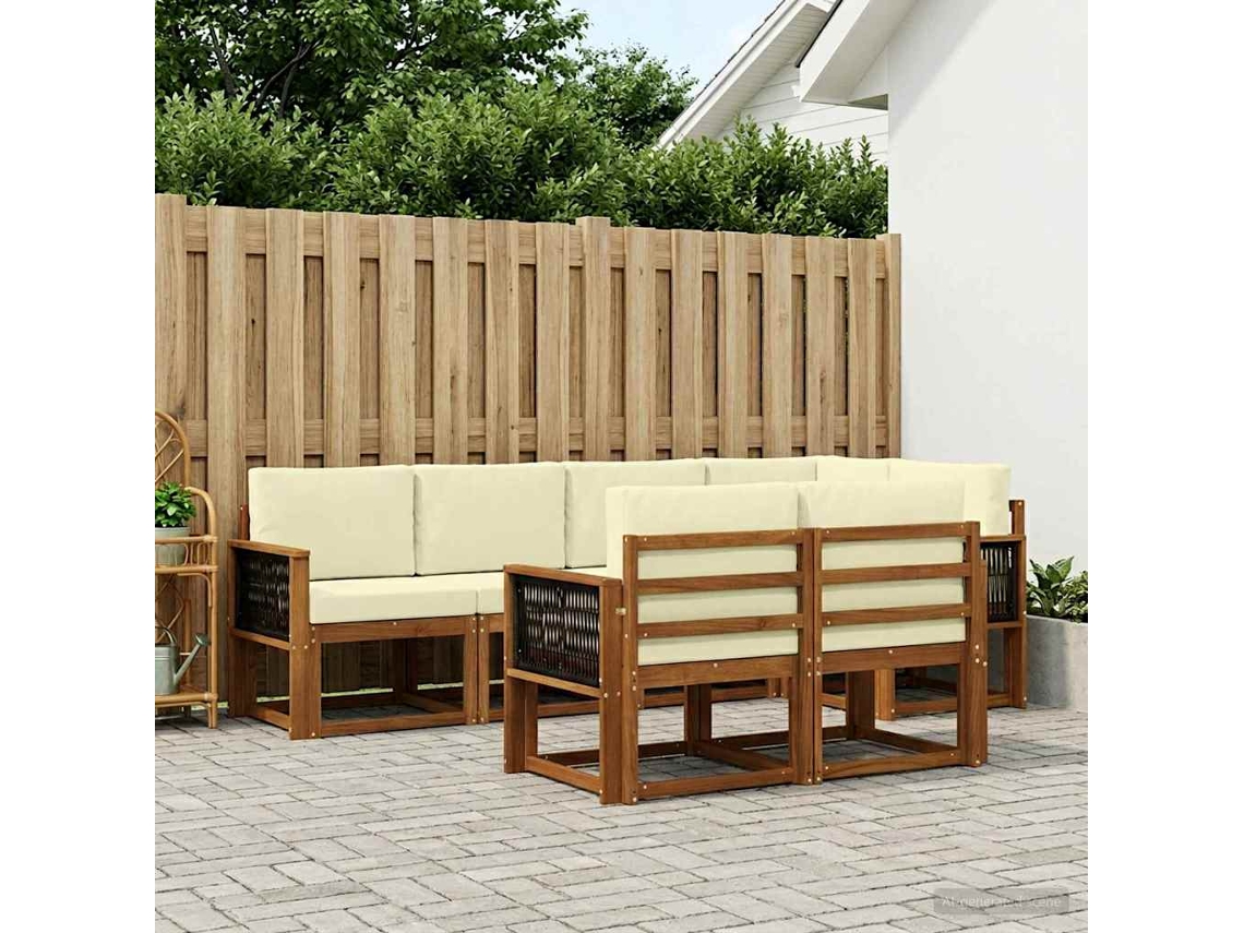 Vidaxl Conjunto De Sofás Para Exterior 7 Unid. Natural E Creme