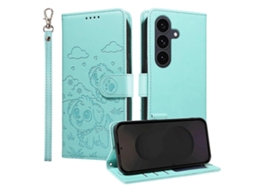 Capa Tkdaddy Para Samsung Galaxy S25 Fe Com Bloqueio Rfid E Estampa De Cachorro Em Couro Sintético E Alça De Pulso, Verde