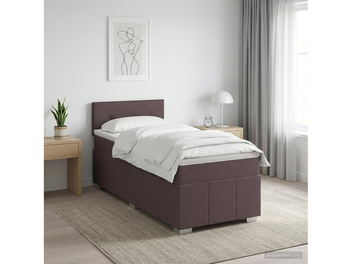 Vidaxl Cama Box Spring Com Colchão Marrom Escuro 90 X 200 Cm Tecido