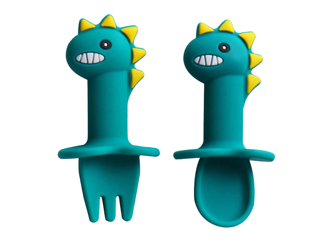 Conjunto de Colher e Garfo Utensílios de Silicone e Aço Inoxidável para Bebês NEVEANCE