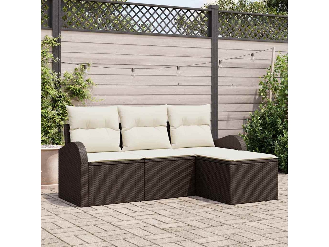 Vidaxl Conjunto de Sofás com Almofada 4 Pcs Marrom e Branco Vime Pe