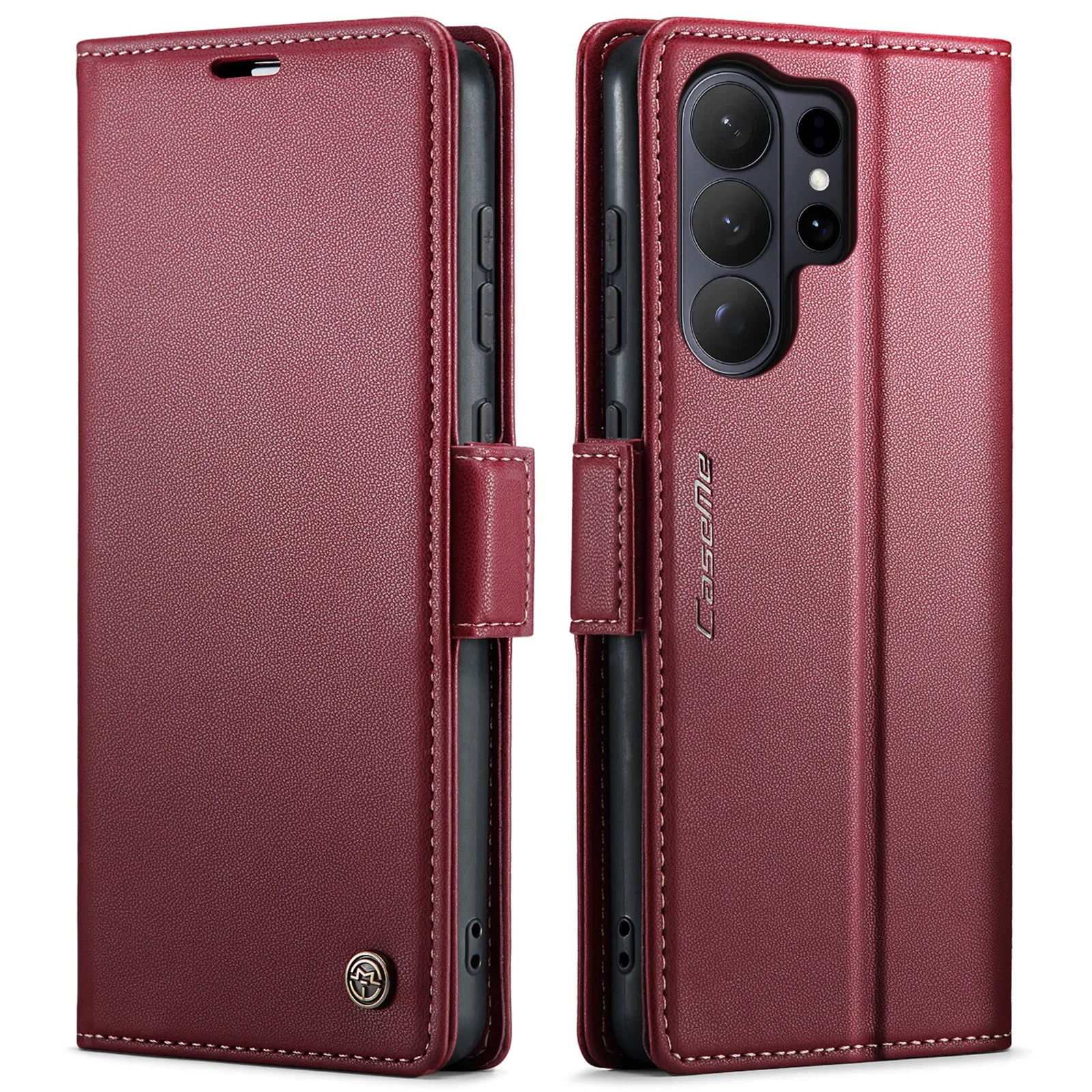 Capa Para Celular (roxo-avermelhado, Galaxy S26), Estilo Carteira Flip Em Couro Legítimo, Com Carregamento Magnético E Proteção Contra Quedas.