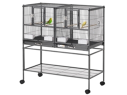 Gaiola para Pássaros 95x45,5x102cm Preto/cinza (com Comedouro, Divisor e Poleiro)